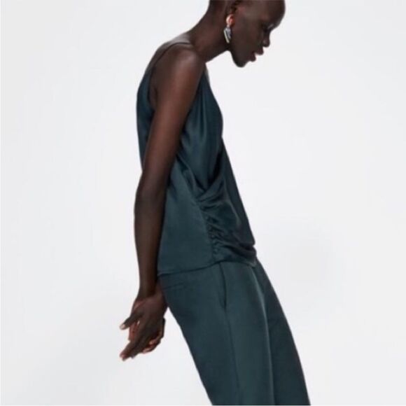 ZARA | NEW Forest Green Faux Wrap Button Side Sleeveless Top Women’s Size Large - Picture 4 of 11
